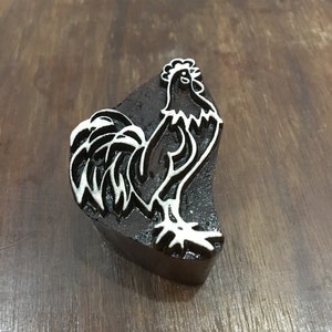 Bloque de impresión de madera india – Bloque de impresión de madera india tallado a mano con forma de gallo; sello textil; sello de cerámica,