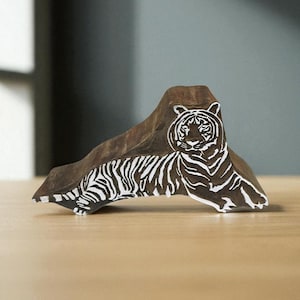 Hand Carved Tiger Wood Block Stamp, Pottery Textile Printing (10cm)