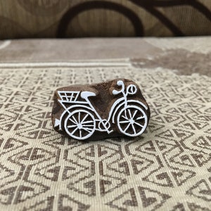 Tampon indien en bois sculpté à la main pour cycle artistique, mini bicyclette pour impression textile et travaux manuels personnalisés, tampon pour scrapbooking, tjaps