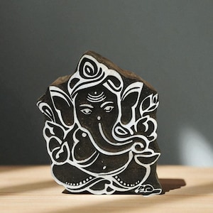 Fair Trade Ganesh Design Carved Indian Wooden Printing Block Stamp  hand carved Indian wood printing block; textile stamp; pottery stamp,
