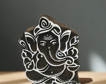 Ganesh Design Wooden Printing Block, Hand Carved Indian Stamp
