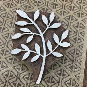 bouquet de feuilles, bloc d'impression indien en bois sculpté à la main ; tampon textile; tampon de poterie,