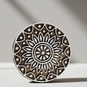 Fair Trade 10 cm Round Design Carved Indian Wooden Printing Block Stamp  hand carved Indian  block; textile stamp; pottery stamp,
