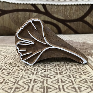 Bloc d'impression en bois de feuille de ginko, tampon de poterie, tampons tjaps et batik, bloc d'impression en bois indien sculpté à la main ; tampon textile;