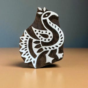 Sitting Peacock hand carved wood block stamp, traditional stamp block for textile and fabric printing, pottery, DIY; Tjaps, sheep pottery