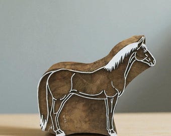 Horse Carved Indian Wood Stamp, Pottery Textile Block