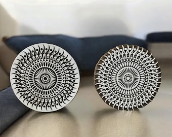 Mandala Holz Batik Stempel, handgeschnitzte indische Druckstöcke (Paar)