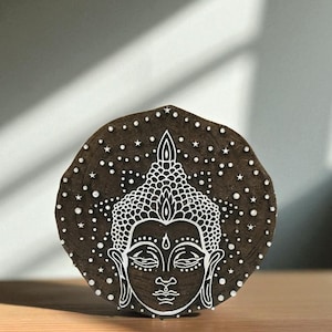 Hand Carved Indian Wood Stamp, Textile Stamp, Block print stamp, Tjaps, Pottery Stamp- Buddha Head Carved Indian Wooden Printing Block Stamp