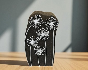 Floral Carved Wood Printing Block, Textile Pottery Stamp (10cm)