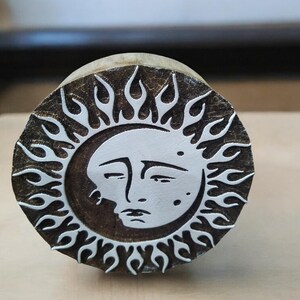 Sun & Moon In Love , hand carved Indian wood printing block; textile stamp; pottery stamp,
