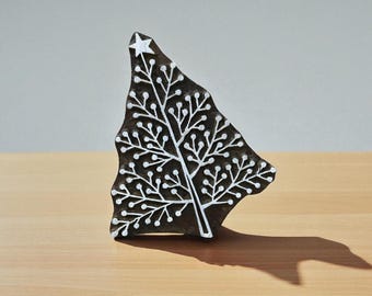 Elegant Spotty Christmas Tree, hand carved Indian wood printing block; textile stamp; pottery stamp,