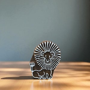 Sitting Lion Indian hand carved wood block stamp, traditional stamp block for textile and fabric printing, pottery, DIY; Tjaps,