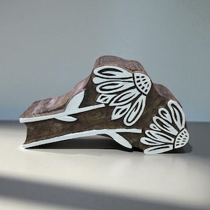 Double Daisy Flower Wooden Printing Block: Hand Carved Indian Stamp