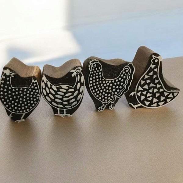 Bloques de impresión de pollo tallados a mano, sellos de madera indios, decoración de Pascua