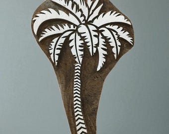 A Palm Tree,  hand carved Indian wood printing block; textile stamp; pottery stamp,