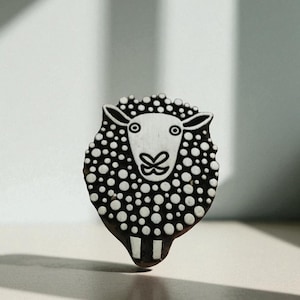 Dotty Sheep Indian hand carved wood block stamp, traditional stamp block for textile and fabric printing, pottery, DIY; Tjaps, sheep pottery