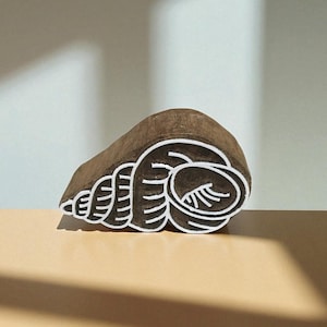 Conch Shell Wooden Printing Block, Fair Trade Pottery Stamp (6cm)