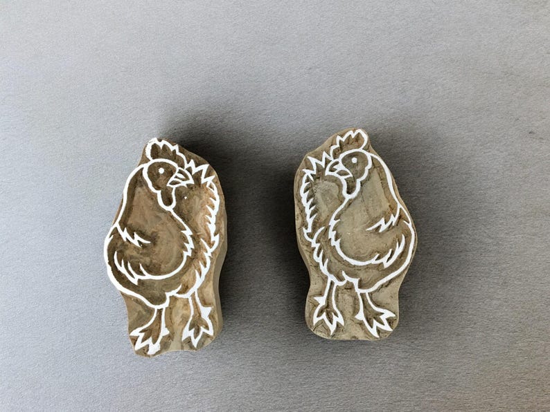 Twin Hen 02 Hand Carved Indian Wood Printing Block; Textile Stamp ...