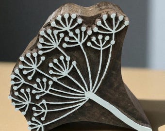 Cow parsley Indian hand carved wood block stamp, traditional stamp block for textile and fabric printing, pottery, DIY; Tjaps, sheep pottery