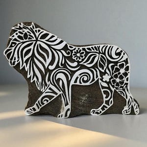 Zentangle Lion,  hand carved Indian wood printing block; textile stamp; pottery stamp,