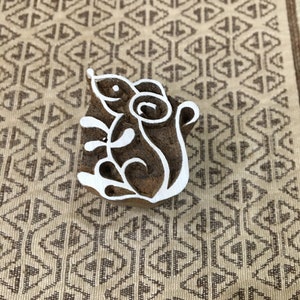 Happy Mouse, blocco da stampa indiano in legno intagliato a mano; timbro tessile; timbro per ceramica,