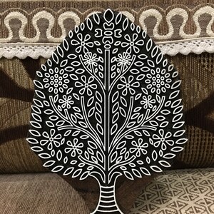 Árbol con hojas en plena floración, sello de madera, bloque de impresión batik de cerámica