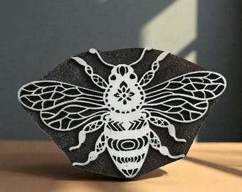 Teak Wood Queen Bee Stamp, Hand Carved Indian Printing Block