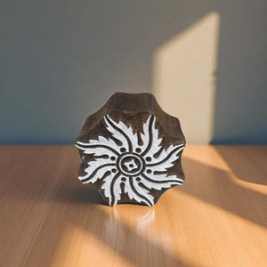 Fair Trade 8 cm Round Design Carved Indian Wooden Printing Block Stamp  hand carved Indian  block; textile stamp; pottery stamp,