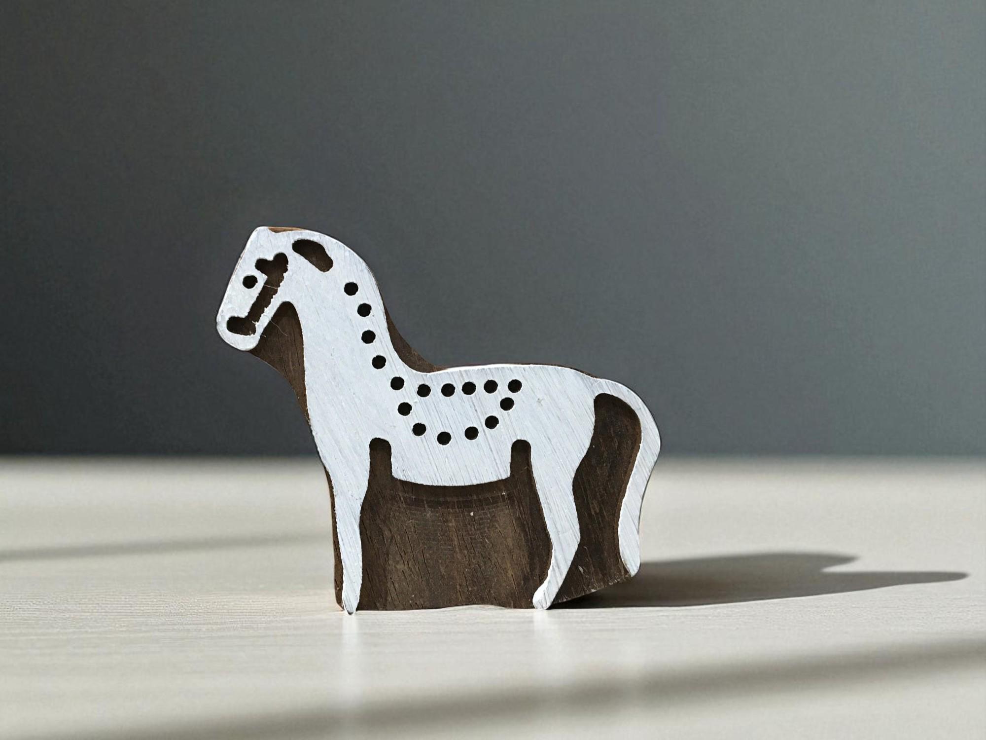 Indian Wooden Printing Blocks:  Solid Horse Stamp, hand carved Indian wood printing block; textile stamp; pottery stamp,