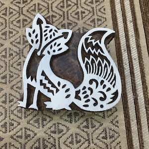 Tampon en bois sculpté à la main indien renard élégant assis, bloc de tampon traditionnel pour impression sur tissu, poterie, tjaps, poterie de mouton