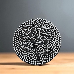 Dotty Rose Mandala hand carved wood block stamp, traditional stamp block for textile and fabric printing, pottery, DIY; Tjaps, sheep pottery