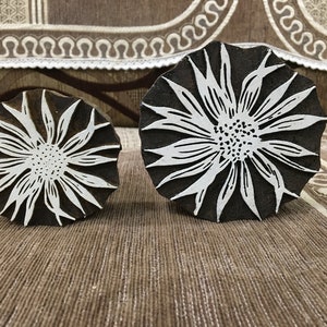 Zonnebloem Echy hele bloem 4 en 3 inch, met de hand gesneden Indiaas houten drukblok; textielstempel; aardewerk stempel,