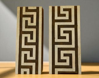 Bloque de impresión de madera india tallado a mano con borde de patrón escandinavo; sello textil; sello de cerámica,