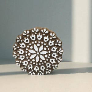 Fair Trade 9cm Round Design Carved Indian Wooden Printing Block Stamp  hand carved Indian wood printing block; textile stamp; pottery stamp,