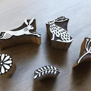 Hasen und Samen Köpfe Holz Stempel Block Set, Hand geschnitzten Textile Keramik Stempel