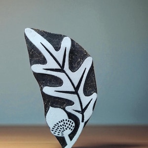 Bloque de impresión de madera india tallada a mano - Bellota y hoja