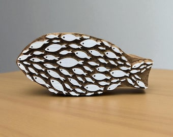 Shoal of Fish, Pottery Stamp, wooden Tjaps,  hand carved Indian wood printing block; textile stamp; pottery stamp,