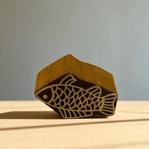 Sleepy Fish  hand carved Indian wood printing block; textile stamp; pottery stamp,