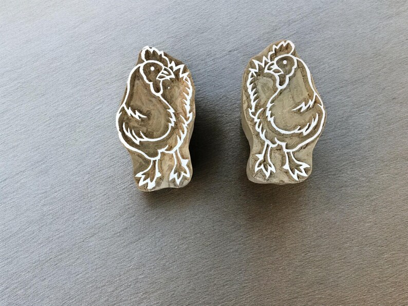 Twin Hen 02 Hand Carved Indian Wood Printing Block; Textile Stamp ...