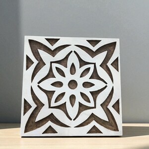 Hand Carved Indian Printing Block: Mediterranean Tile Design