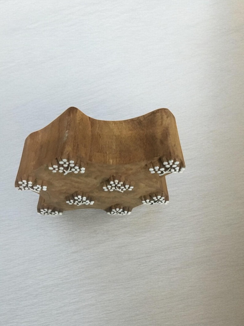 Houten booti-stempel met bloemen, Indiaas textieldrukblok (10 cm) afbeelding 3