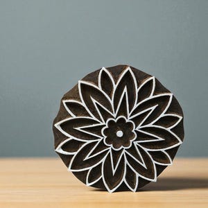 A Leaves outline Mandala , hand carved Indian wood printing block; textile stamp; pottery stamp,