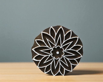 A Leaves outline Mandala , hand carved Indian wood printing block; textile stamp; pottery stamp,