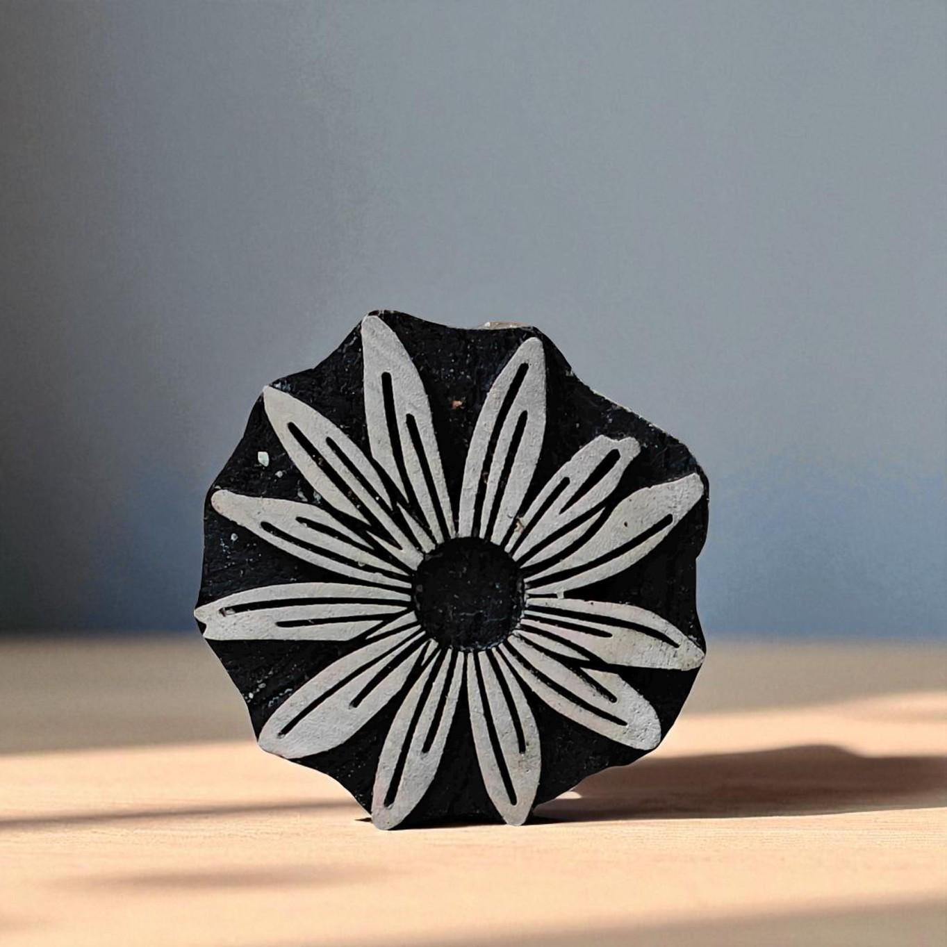 Black Eyed Susan Wood Block Stamp, Indian Hand Carved Floral Print
