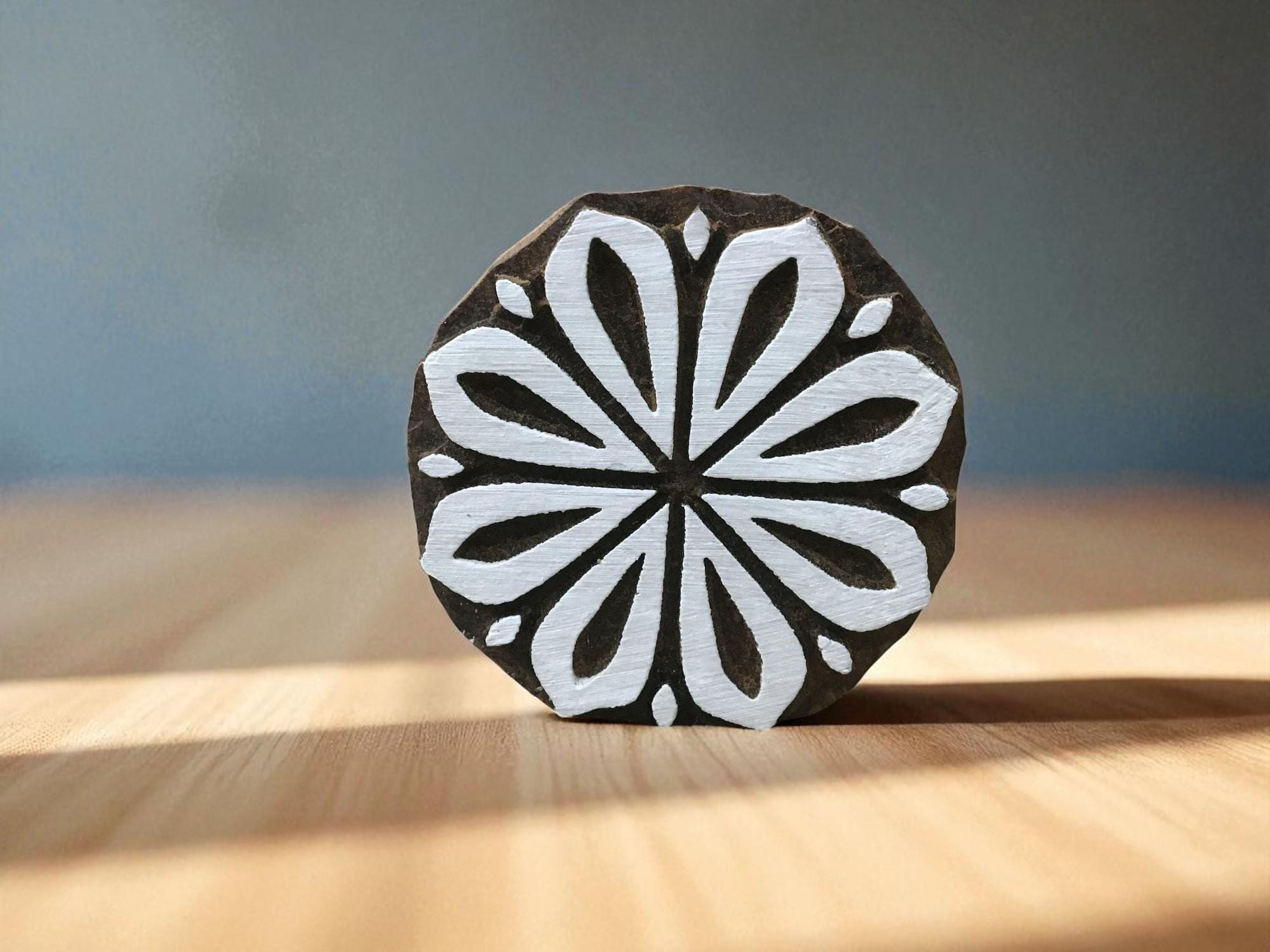 Medium Leaves Mandala  hand carved Indian wood printing block; textile stamp; pottery stamp,