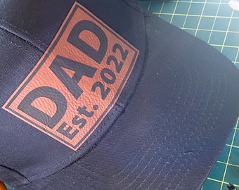 Dad Est. year Patch Hat | Fathers Day | New Dad | Dad Gift | Vegan Leather | Adjustable | Cool Dad | Awesome Dad | Baseball Hat