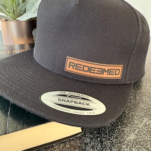 Redeemed | Christian Hat | Faith Hat | Vegan Leather | Leatherette Patch | Adjustable | Baseball Hat | Baseball Cap