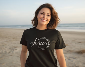 Jesus is the way, the truth, the life.   Embossed design (3D), Cross Shirt, Christian, Faith, Believer, Bible Verse Shirt, encourage, Tshirt