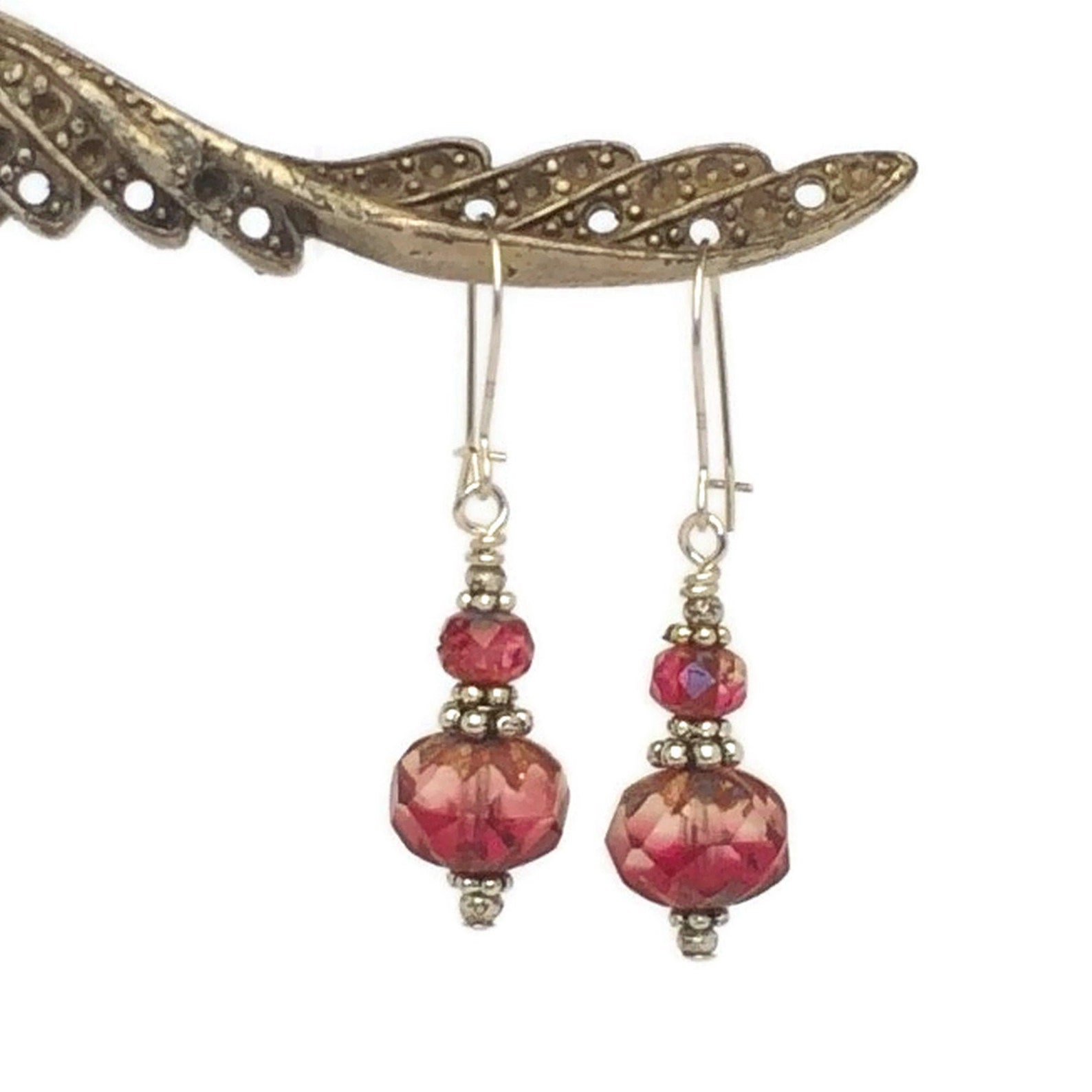 Wine Red Teardrop Earrings Sterling Silver Faceted Glass Bead Etsy