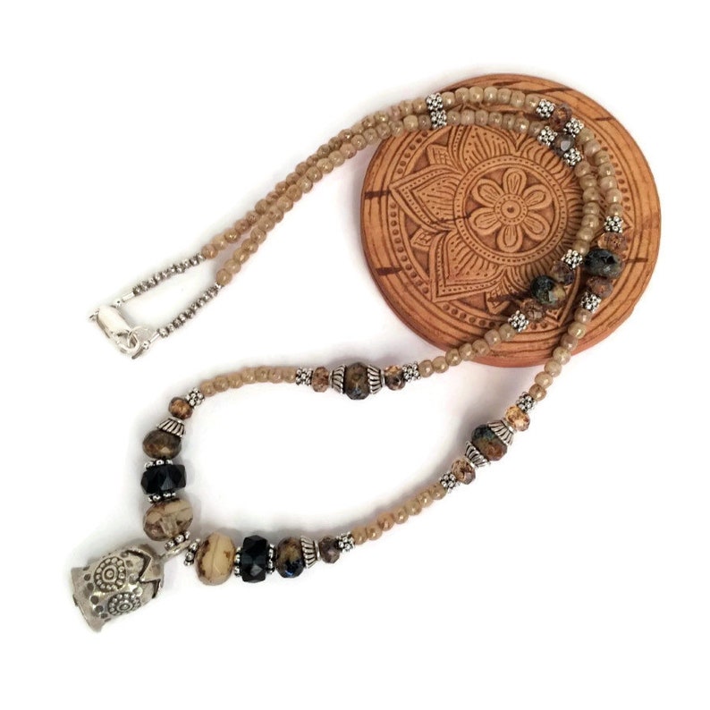 Earthy Rustic Artisan Jewelry Champagne Faceted Glass Beads Hill Tribe Silver Necklace